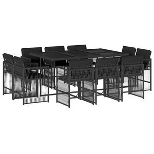 vidaXL 11 Piece Garden Dining Set with Cushions Black Poly Rattan