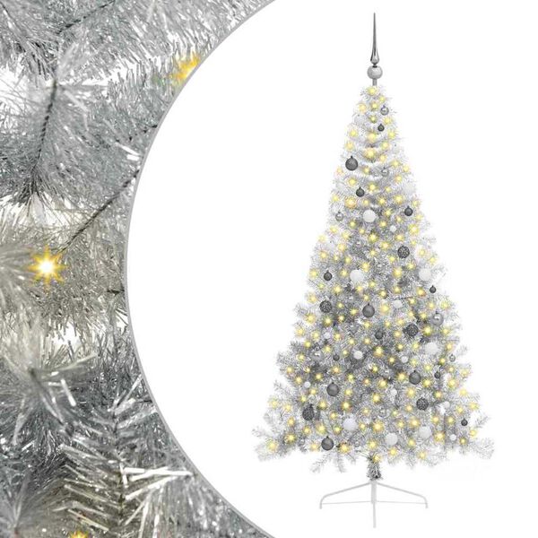 vidaXL Artificial Pre-lit Christmas Tree Silver 210 cm PET