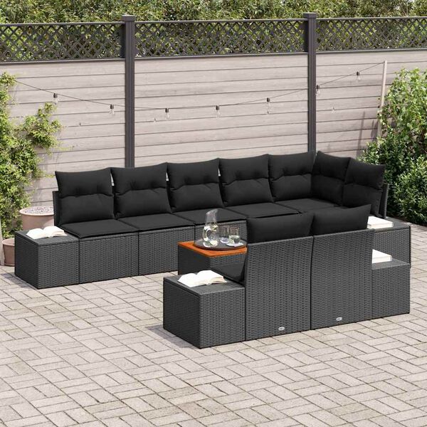 vidaXL Garden Sofa Set with Cushion 9 pcs Black Poly Rattan