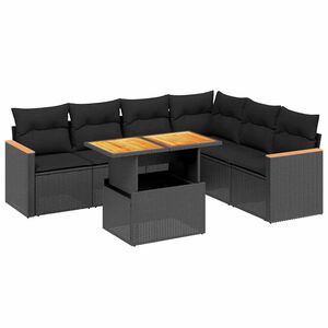 vidaXL 7 Piece Garden Sofa Set with Cushions Black Poly Rattan