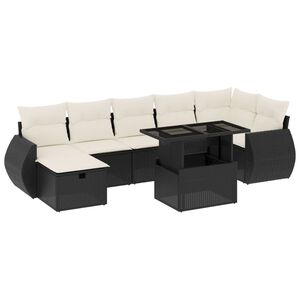 vidaXL 8 Piece Garden Sofa Set with Cushions Black Poly Rattan