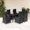 vidaXL 7 Piece Garden Dining Set with Cushions Black Poly Rattan