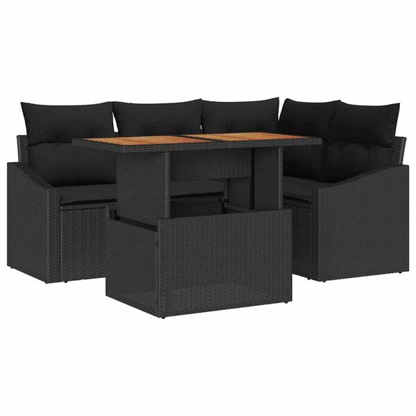 vidaXL Garden Sofa Set with Storage 5 pcs Black Poly rattan