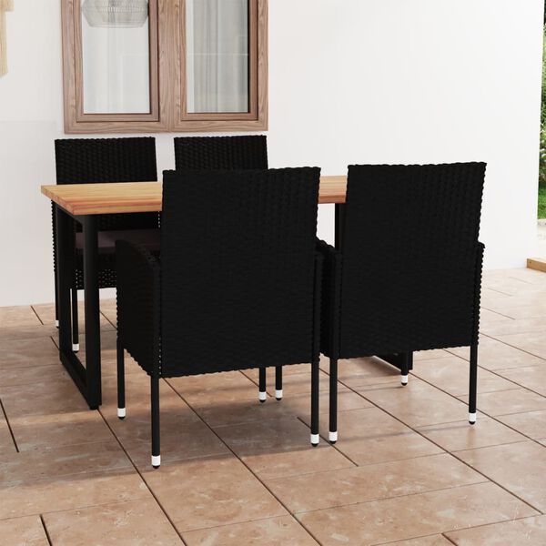 vidaXL 5 Piece Garden Dining Set with Cushions Poly Rattan Black