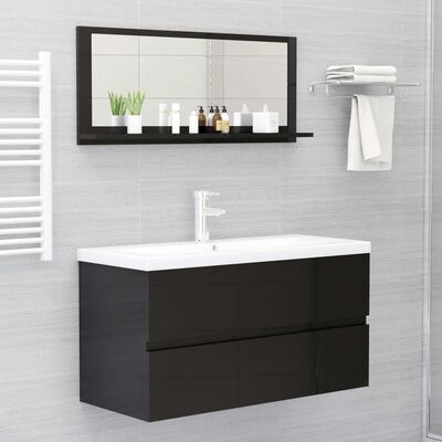 vidaXL Bathroom Mirror High Gloss Black 90x10.5x37 cm Engineered Wood