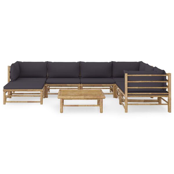 vidaXL 8 Piece Garden Lounge Set with Dark Grey Cushions Bamboo
