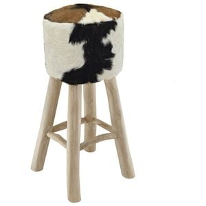 vidaXL Bar Stool | Natural wood and cow pattern | Teak Wood and Goat Leather