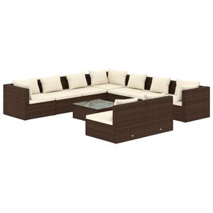 vidaXL 10 Piece Garden Lounge Set with Cushions Brown Poly Rattan