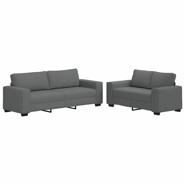 vidaXL 2 Piece Sofa Set with Cushions Dark Grey Fabric