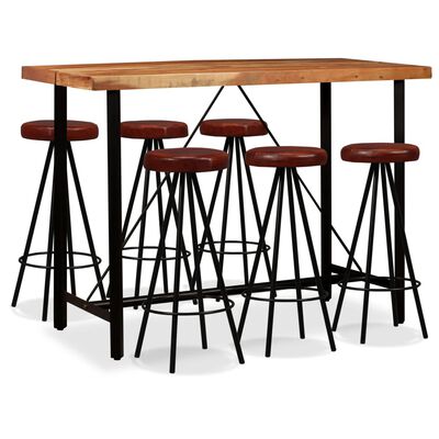 vidaXL Bar Set 7 Pieces Solid Wood Acacia and Genuine Leather