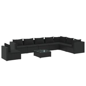vidaXL 9 Piece Garden Lounge Set with Cushions Poly Rattan Black