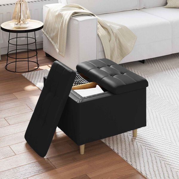 vidaXL Button Stool with Cushion Black 60 x 60 x 45 cm Faux leather