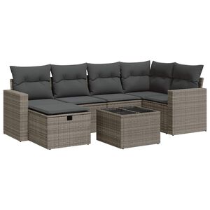 vidaXL 7 Piece Garden Sofa Set with Cushions Grey Poly Rattan