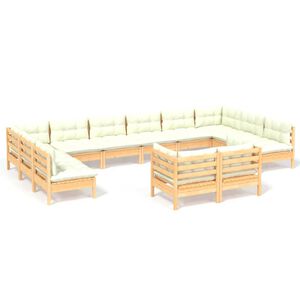 vidaXL 12 Piece Garden Lounge Set with Cream Cushions Solid Pinewood
