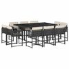 vidaXL 11 Piece Garden Dining Set with Cushions Black Poly Rattan