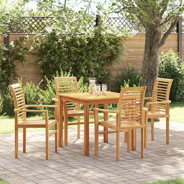 vidaXL Stacking Dining Chairs 4 pcs Solid Teak