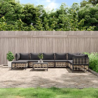 vidaXL 9 Piece Garden Lounge Set with Cushions Anthracite Poly Rattan