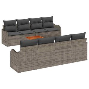 vidaXL Garden Sofa Set with Cushion 9 pcs Grey Poly Rattan