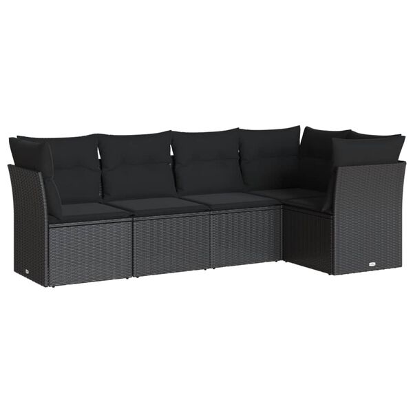 vidaXL 5 Piece Garden Sofa Set with Cushions Black Poly Rattan