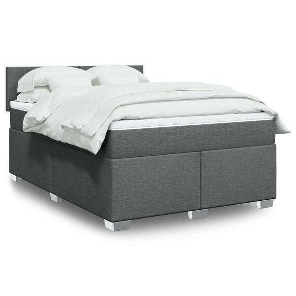 vidaXL Box Spring Bed with Mattress Dark Grey Queen Fabric