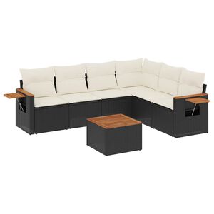 vidaXL 7 Piece Garden Sofa Set with Cushions Black Poly Rattan