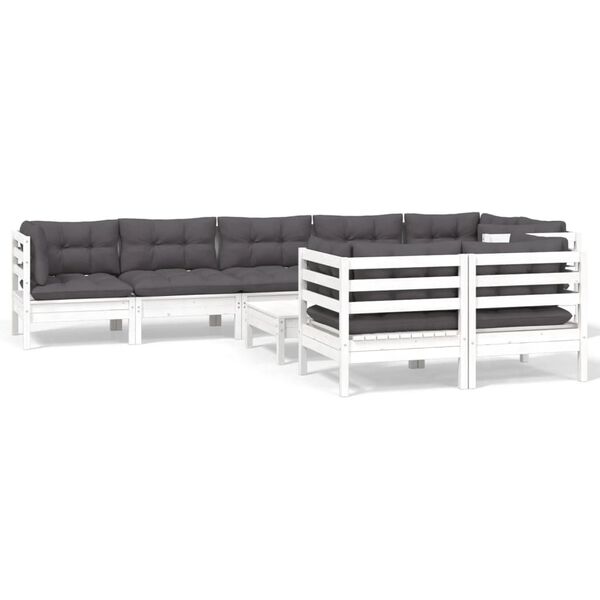 vidaXL 9 Piece Garden Lounge Set with Cushions White Solid Pinewood