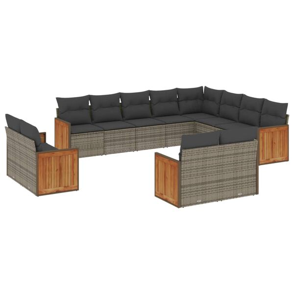vidaXL 12 Piece Garden Sofa Set with Cushions Grey Poly Rattan