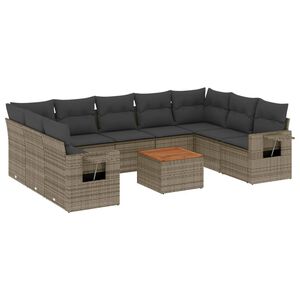 vidaXL 10 Piece Garden Sofa Set with Cushions Grey Poly Rattan