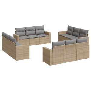 vidaXL 12 Piece Garden Sofa Set with Cushions Beige Poly Rattan