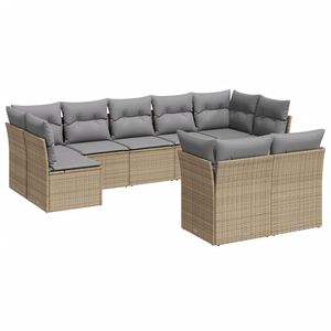 vidaXL 9 Piece Garden Sofa Set with Cushions Beige Poly Rattan