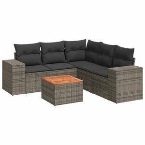 vidaXL 6 Piece Garden Sofa Set with Cushions Grey Poly Rattan