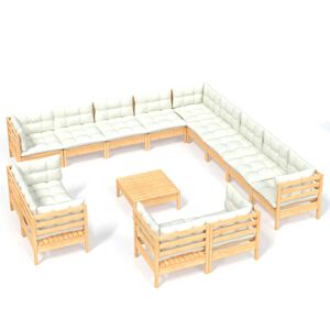 vidaXL 14 Piece Garden Lounge Set with Cream Cushions Solid Pinewood