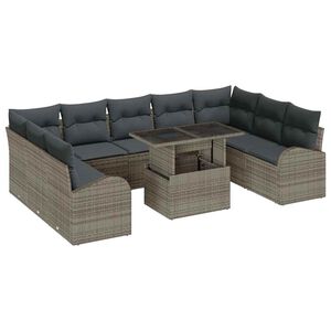 vidaXL Garden Sofa Set with Cushion 10 pcs Grey Poly rattan