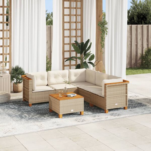 vidaXL 6 Piece Garden Sofa Set with Cushions Beige Poly Rattan