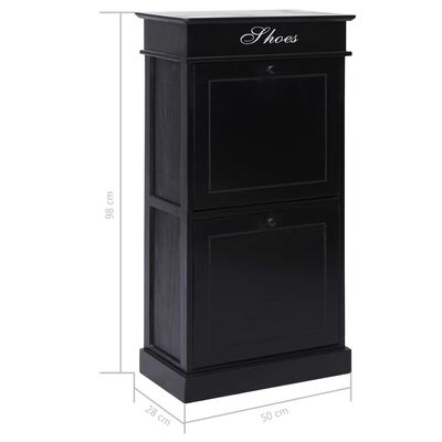 vidaXL Shoe Cabinet Black 50x28x98 cm Paulownia Wood