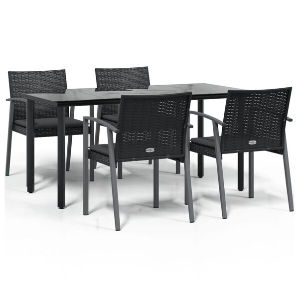 vidaXL 5 Piece Garden Dining Set with Cushions Poly Rattan and Steel