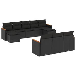 vidaXL 10 Piece Garden Sofa Set with Cushions Black Poly Rattan