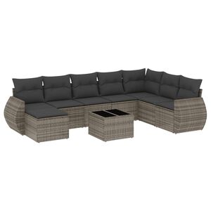 vidaXL 9 Piece Garden Sofa Set with Cushions Grey Poly Rattan