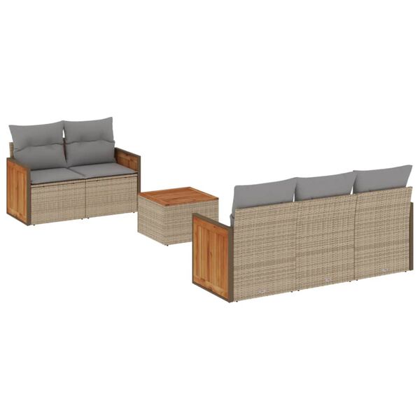 vidaXL 6 Piece Garden Sofa Set with Cushions Beige Poly Rattan