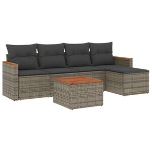 vidaXL 6 Piece Garden Sofa Set with Cushions Grey Poly Rattan