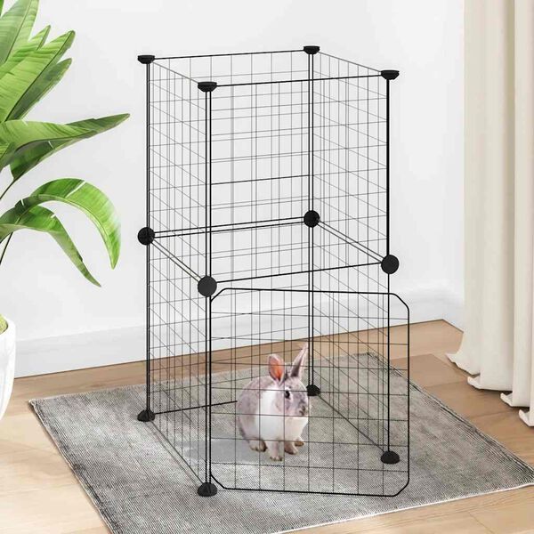 vidaXL 8-Panel Pet Cage with Door Black 35x35 cm Steel