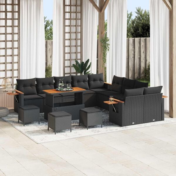vidaXL Garden Sofa Set with Cushion 14 pcs Black