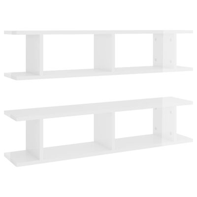 vidaXL Wall Shelf 2 pcs High Gloss White 90x18x20 cm Engineered Wood