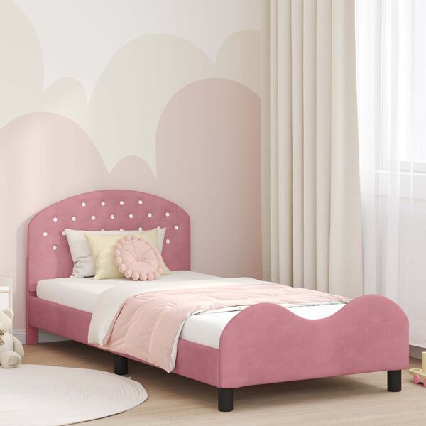 vidaXL Children's Bed Frame with Headboard Pink 90 x 190 cm Velvet