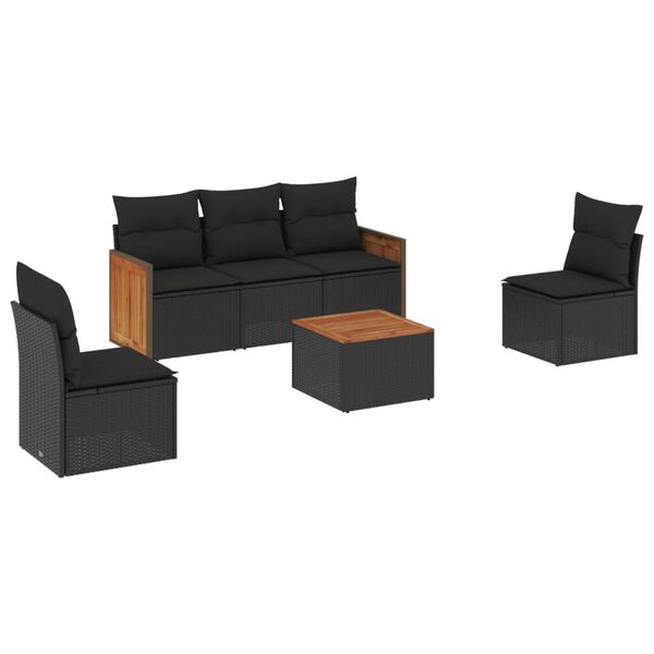 vidaXL 6 Piece Garden Sofa Set with Cushions Black Poly Rattan