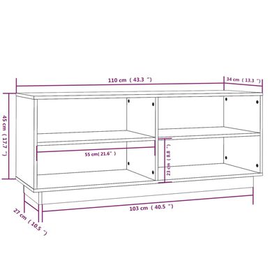vidaXL Shoe Cabinet Black 110x34x45 cm Solid Wood Pine