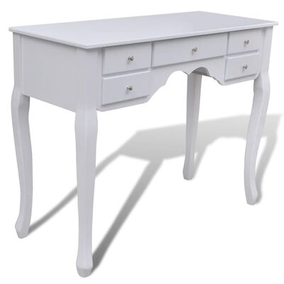 vidaXL Dressing Table with Mirror and Stool 7 Drawers White