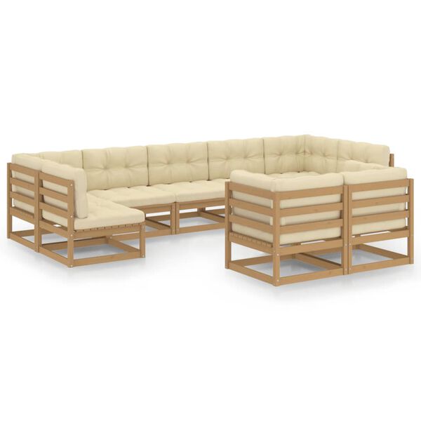 vidaXL 9 Piece Garden Lounge Set&Cushions Honey Brown Solid Pinewood