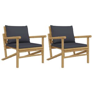 vidaXL Garden Chairs 2 pcs with Dark Grey Cushions Bamboo