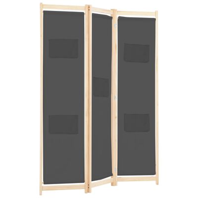 vidaXL 3-Panel Room Divider Grey 120x170x4 cm Fabric
